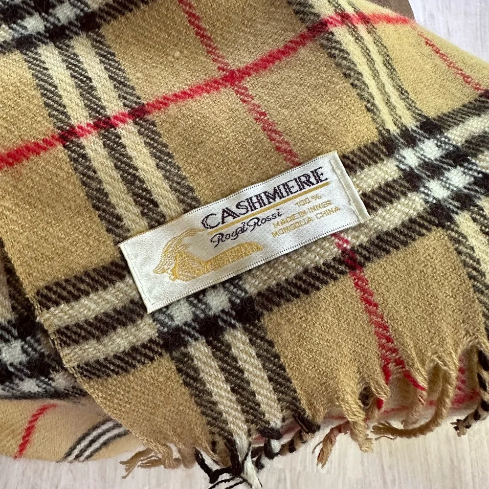 Cashmere Quiet Luxury New England Plaid Classic Vintage Neutral Scarf ~ Unisex